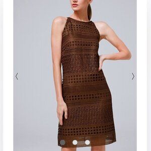 NWT $180 White House Black Market Dress Size 6P chocolate shimmer foil Metallic